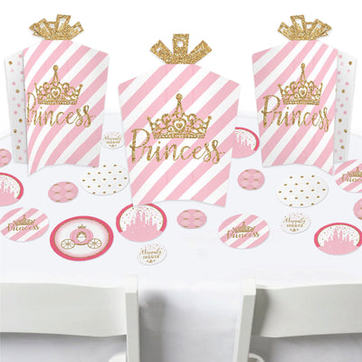 Little Princess Crown - Pink and Gold Princess Baby Shower or Birthday Party Decor and Confetti - Terrific Table Centerpiece Kit - Set of 30