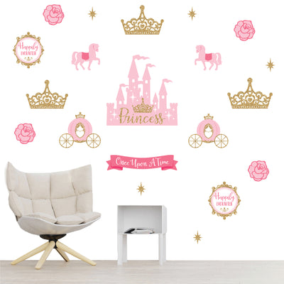 Little Princess Crown - Peel and Stick Nursery and Kids Room Vinyl Wall Art Stickers - Wall Decals - Set of 20