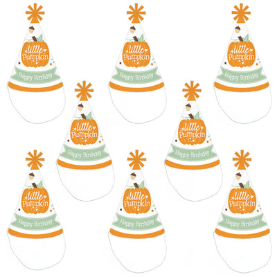Little Pumpkin - Cone Happy Birthday Party Hats for Kids and Adults - Set of 8 (Standard Size)