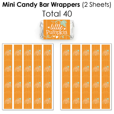 Little Pumpkin - Mini Candy Bar Wrappers, Round Candy Stickers and Circle Stickers - Fall Birthday Party or Baby Shower Candy Favor Sticker Kit - 304 Pieces