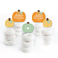 Little Pumpkin - Dessert Cupcake Toppers - Fall Birthday Party or Baby Shower Clear Treat Picks - Set of 24