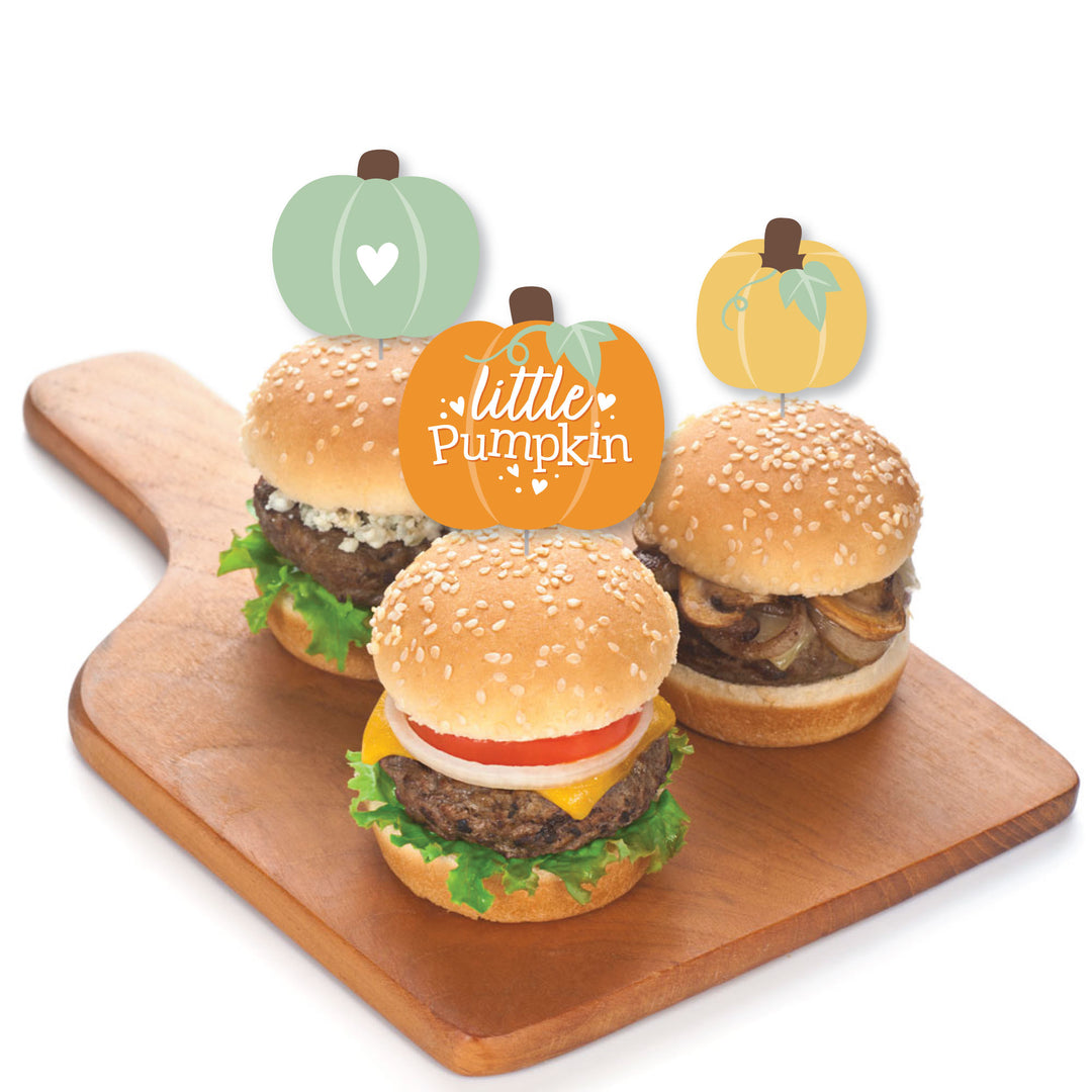 Little Pumpkin - Dessert Cupcake Toppers - Fall Birthday Party or Baby Shower Clear Treat Picks - Set of 24