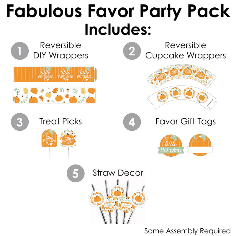 Little Pumpkin - Fall Birthday Party or Baby Shower Favors and Cupcake Kit - Fabulous Favor Party Pack - 100 Pieces