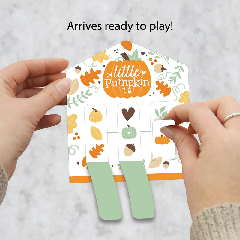 Little Pumpkin - Fall Birthday Party or Baby Shower Game Pickle Cards - Pull Tabs 3-in-a-Row - Set of 12