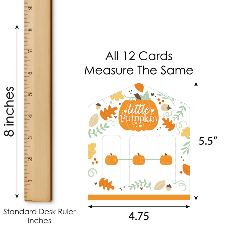Little Pumpkin - Fall Birthday Party or Baby Shower Game Pickle Cards - Pull Tabs 3-in-a-Row - Set of 12