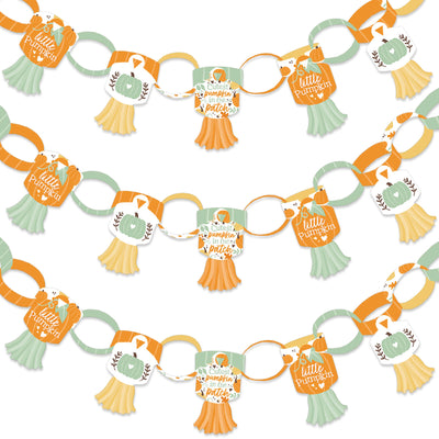 Little Pumpkin - 90 Chain Links and 30 Paper Tassels Decoration Kit - Fall Birthday Party or Baby Shower Paper Chains Garland - 21 feet