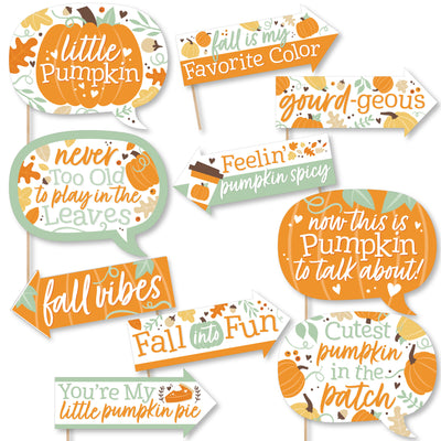 Funny Little Pumpkin - Fall Birthday Party or Baby Shower Photo Booth Props Kit - 10 Piece