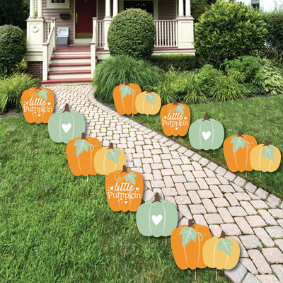 Little Pumpkin - Lawn Decorations - Outdoor Fall Birthday Party or Baby Shower Yard Decorations - 10 Piece