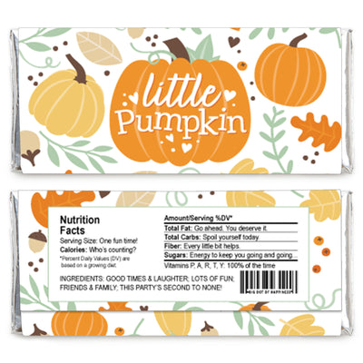 Little Pumpkin - Candy Bar Wrapper Fall Birthday Party or Baby Shower Favors - Set of 24