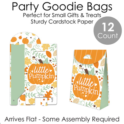 Little Pumpkin - Fall Birthday or Baby Shower Gift Favor Bags - Party Goodie Boxes - Set of 12