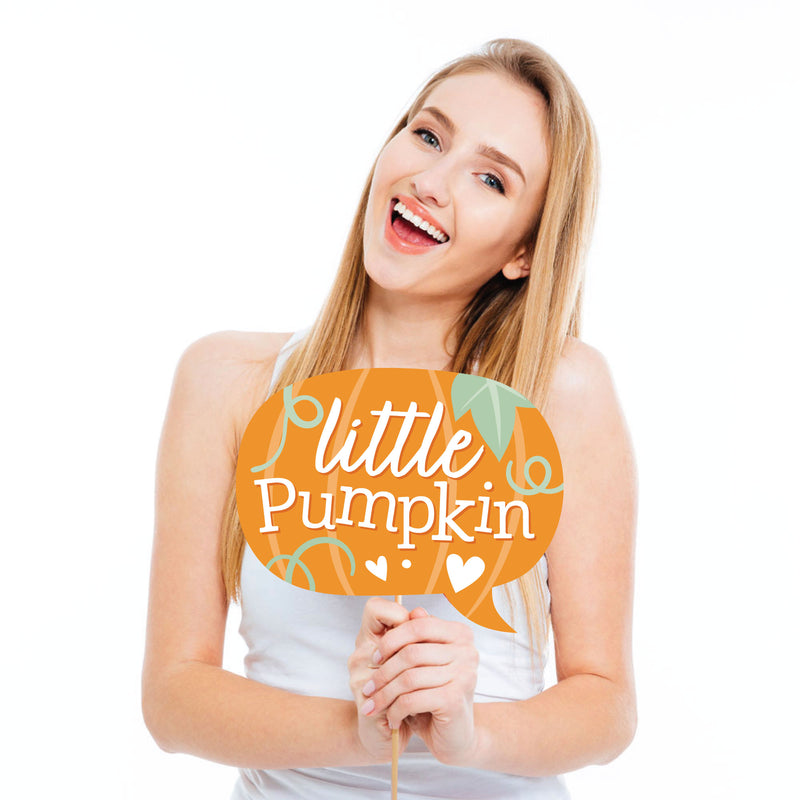 Little Pumpkin - Personalized Fall Birthday Party or Baby Shower Photo Booth Props Kit - 20 Count