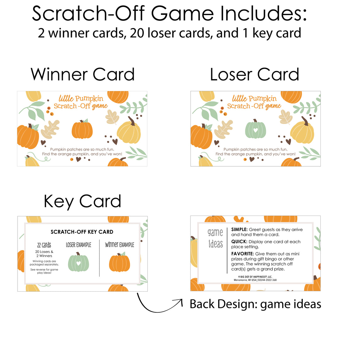 Little Pumpkin - Fall Birthday Party or Baby Shower Game Scratch Off Cards - 22 Count