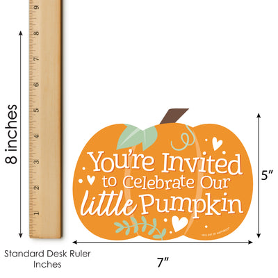 Little Pumpkin - Shaped Fill-In Invitations - Fall Birthday Party or Baby Shower Invitation Cards with Envelopes - Set of 12