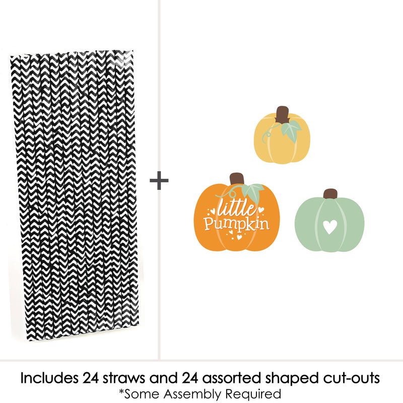 Big Dot of Happiness Little Pumpkin - Paper Straw Decor - Fall Birthday Party or Baby Shower Striped Decorative Straws - Set of 24