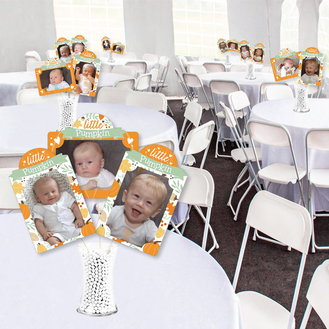 Little Pumpkin - Fall Birthday Party or Baby Shower Picture Centerpiece Sticks - Photo Table Toppers - 15 Pieces