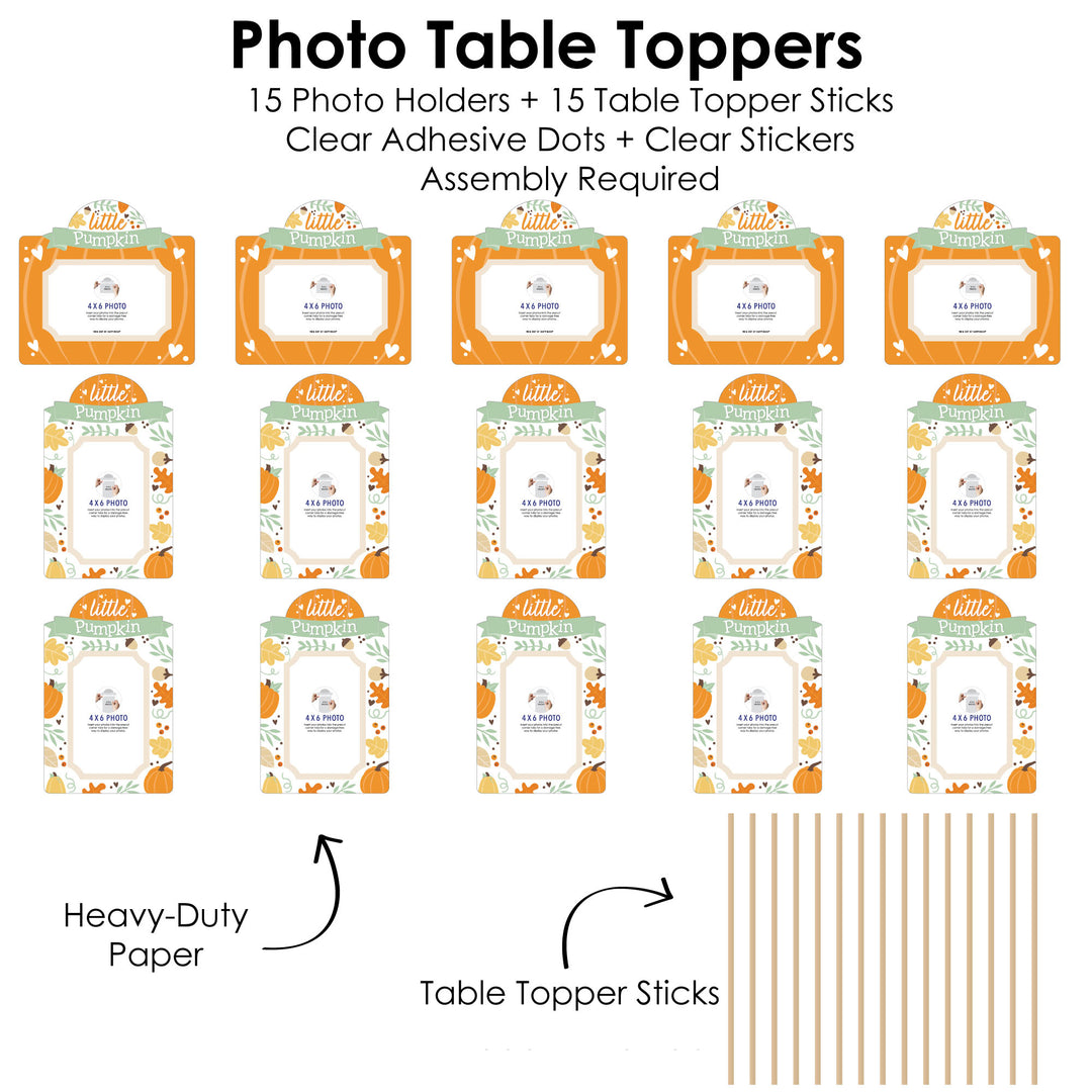 Little Pumpkin - Fall Birthday Party or Baby Shower Picture Centerpiece Sticks - Photo Table Toppers - 15 Pieces
