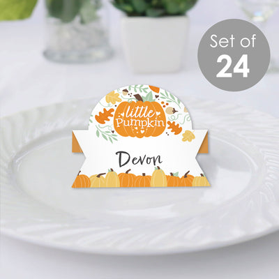 Little Pumpkin - Fall Birthday Party or Baby Shower Tent Buffet Card - Table Setting Name Place Cards - Set of 24