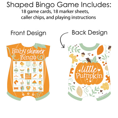 Little Pumpkin - Picture Bingo Cards and Markers - Fall Baby Shower Shaped Bingo Game - Set of 18