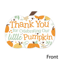Little Pumpkin - Shaped Thank You Cards - Fall Birthday Party or Baby Shower Thank You Note Cards with Envelopes - Set of 12