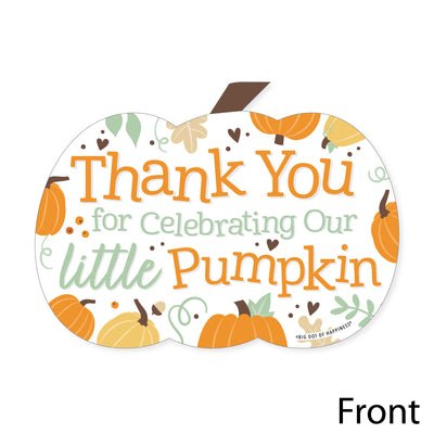 Little Pumpkin - Shaped Thank You Cards - Fall Birthday Party or Baby Shower Thank You Note Cards with Envelopes - Set of 12