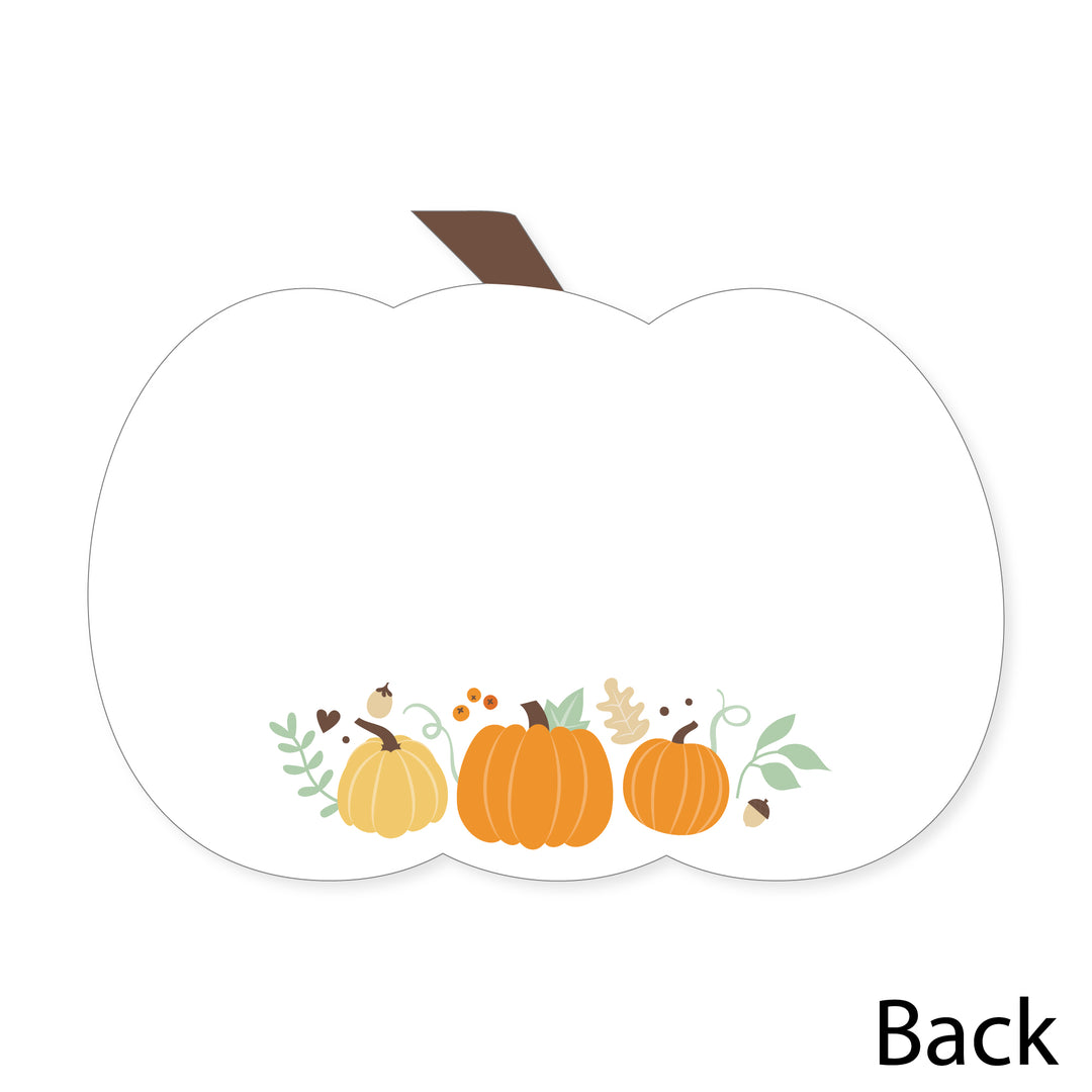 Little Pumpkin - Shaped Thank You Cards - Fall Birthday Party or Baby Shower Thank You Note Cards with Envelopes - Set of 12
