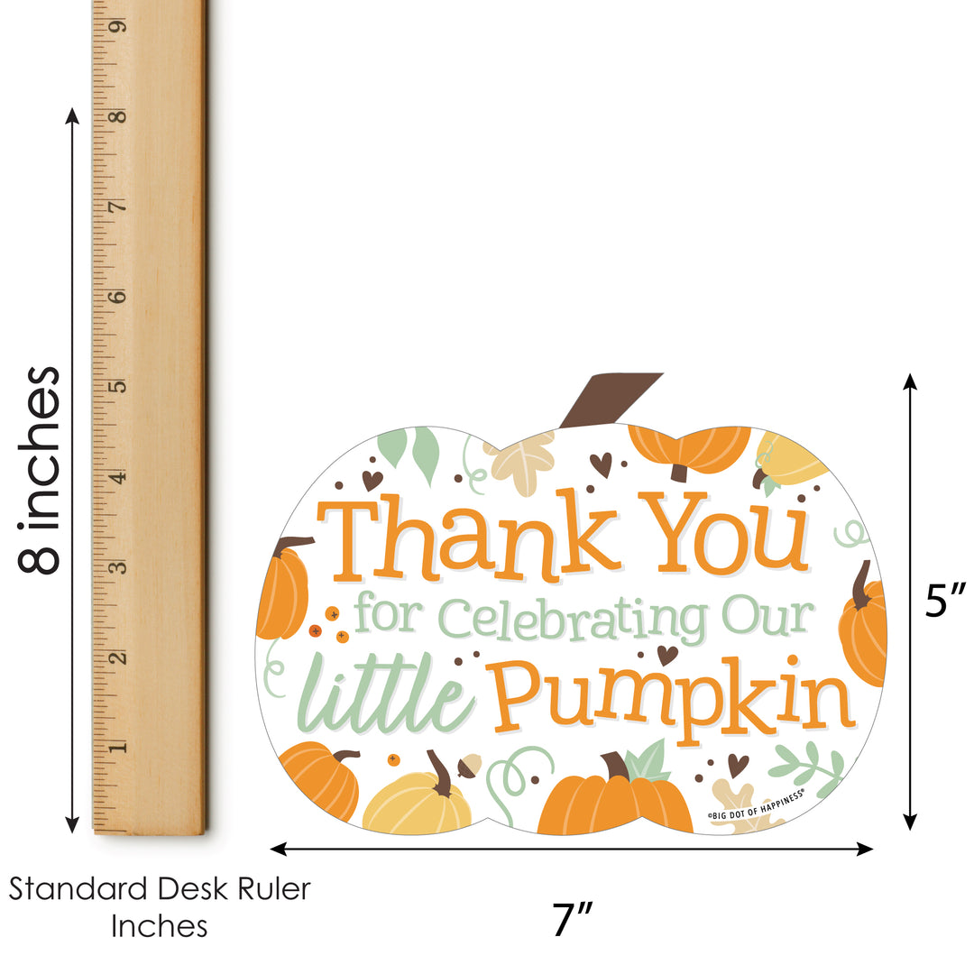 Little Pumpkin - Shaped Thank You Cards - Fall Birthday Party or Baby Shower Thank You Note Cards with Envelopes - Set of 12
