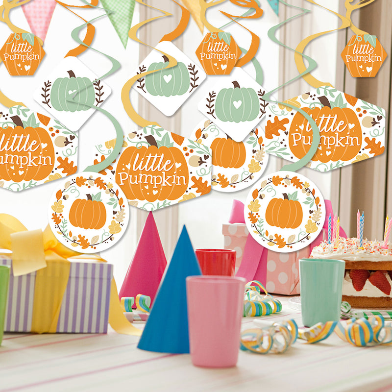 Little Pumpkin - Fall Birthday Party or Baby Shower Hanging Decor - Party Decoration Swirls - Set of 40