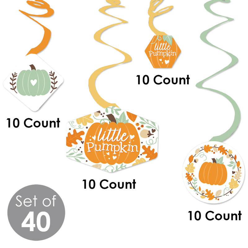 Little Pumpkin - Fall Birthday Party or Baby Shower Hanging Decor - Party Decoration Swirls - Set of 40