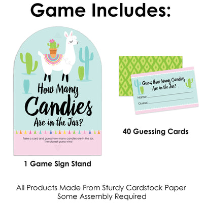 Whole Llama Fun - How Many Candies Llama Fiesta Baby Shower or Birthday Party Game - 1 Stand and 40 Cards - Candy Guessing Game