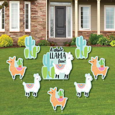 Whole Llama Fun - Yard Sign & Outdoor Lawn Decorations - Llama Fiesta Baby Shower or Birthday Party Yard Signs - Set of 8