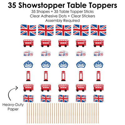 Cheerio, London - British UK Party Centerpiece Sticks - Showstopper Table Toppers - 35 Pieces