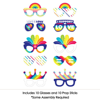 Love is Love - Pride Glasses - Paper Card Stock Rainbow Party Photo Booth Props Kit - 10 Count