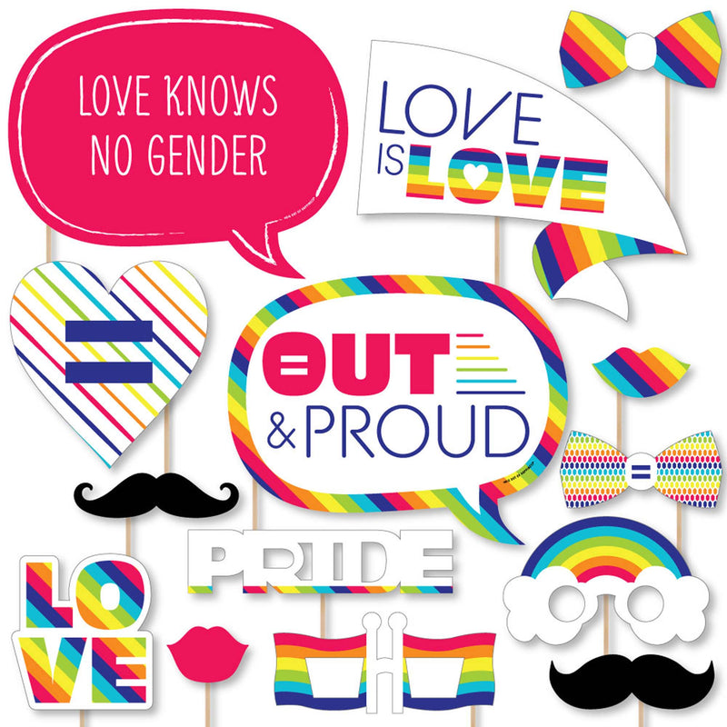 Love is Love - Pride - Rainbow Party Photo Booth Props Kit - 20 Count