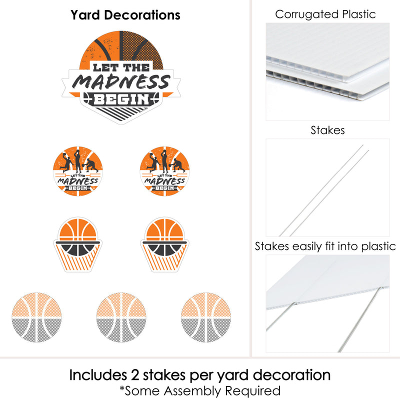 Basketball - Let the Madness Begin - Yard Sign and Outdoor Lawn Decorations - College Basketball Party Yard Signs - Set of 8