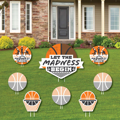 Basketball - Let the Madness Begin - Yard Sign and Outdoor Lawn Decorations - College Basketball Party Yard Signs - Set of 8