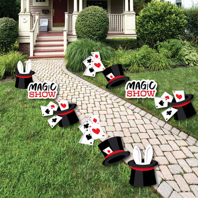 Ta-Da, Magic Show - Rabbit in a Magician's Hat and Cards Lawn Decorations - Outdoor Magical Birthday Party Yard Decorations - 10 Piece
