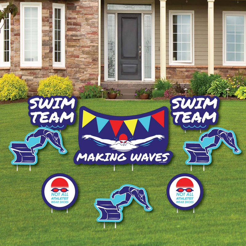 Making Waves - Swim Team - Yard Sign & Outdoor Lawn Decorations - Baby Shower or Birthday Party Yard Signs - Set of 8