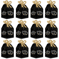 Masquerade - Square Favor Gift Boxes - Venetian Mask Party Bow Boxes - Set of 12