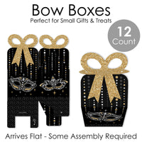 Masquerade - Square Favor Gift Boxes - Venetian Mask Party Bow Boxes - Set of 12