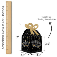 Masquerade - Square Favor Gift Boxes - Venetian Mask Party Bow Boxes - Set of 12