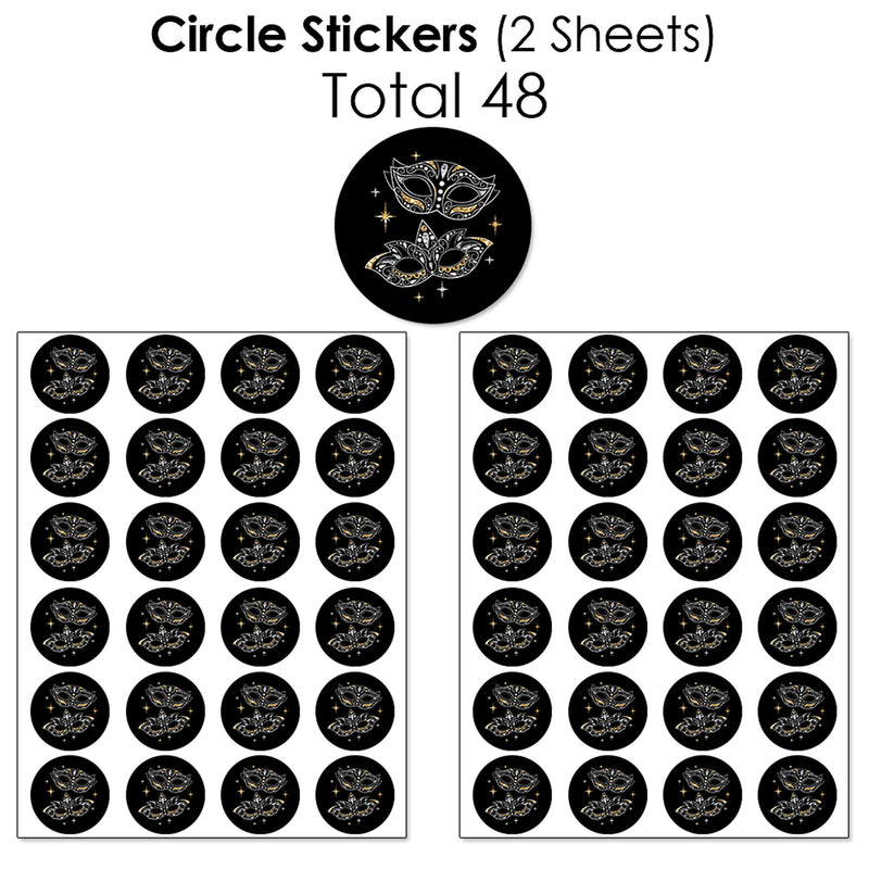 Masquerade - Mini Candy Bar Wrappers, Round Candy Stickers and Circle Stickers - Venetian Mask Party Candy Favor Sticker Kit - 304 Pieces