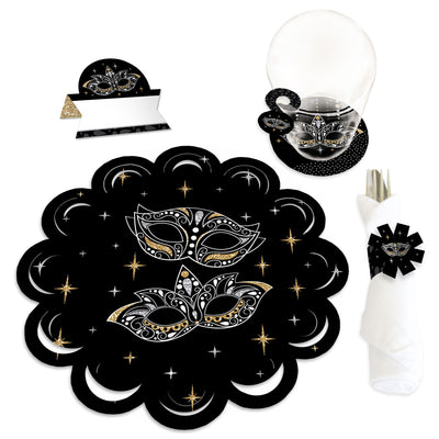 Masquerade - Venetian Mask Party Paper Charger and Table Decorations - Chargerific Kit - Place Setting for 8