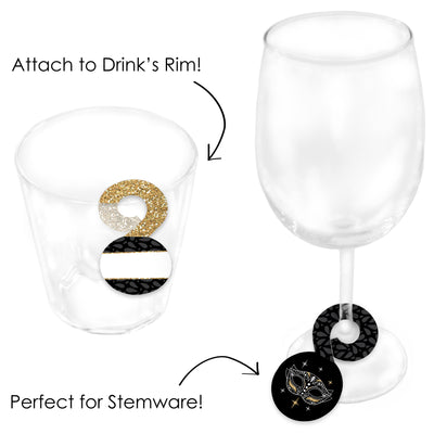 Masquerade - Venetian Mask Party Paper Beverage Markers for Glasses - Drink Tags - Set of 24