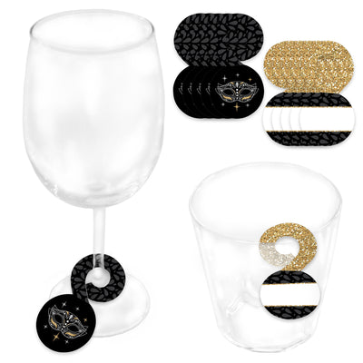 Masquerade - Venetian Mask Party Paper Beverage Markers for Glasses - Drink Tags - Set of 24