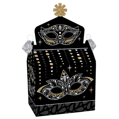 Masquerade - Treat Box Party Favors - Venetian Mask Party Goodie Gable Boxes - Set of 12