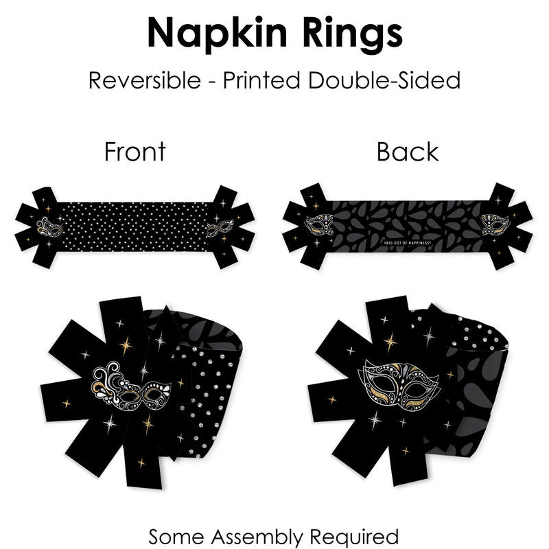 Masquerade - Venetian Mask Party Paper Napkin Holder - Napkin Rings - Set of 24