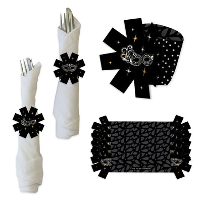 Masquerade - Venetian Mask Party Paper Napkin Holder - Napkin Rings - Set of 24
