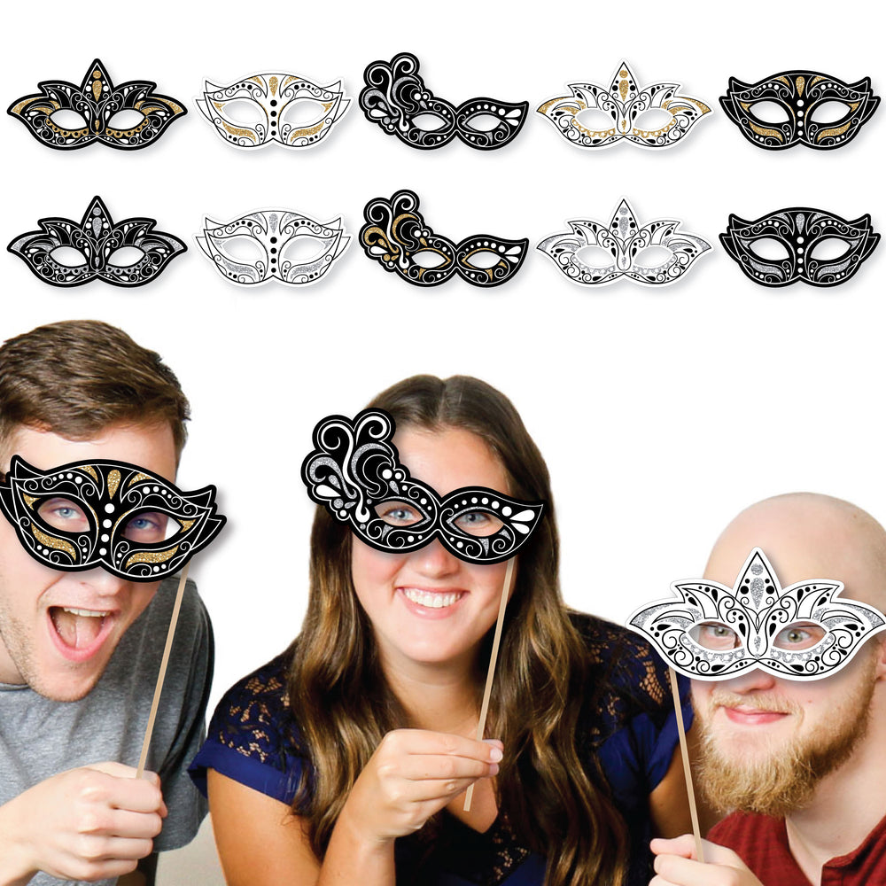 Masquerade Masks - Paper Card Stock Venetian Mask Party Photo Booth Props Kit - 10 Count