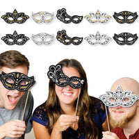 Masquerade Masks - Paper Card Stock Venetian Mask Party Photo Booth Props Kit - 10 Count