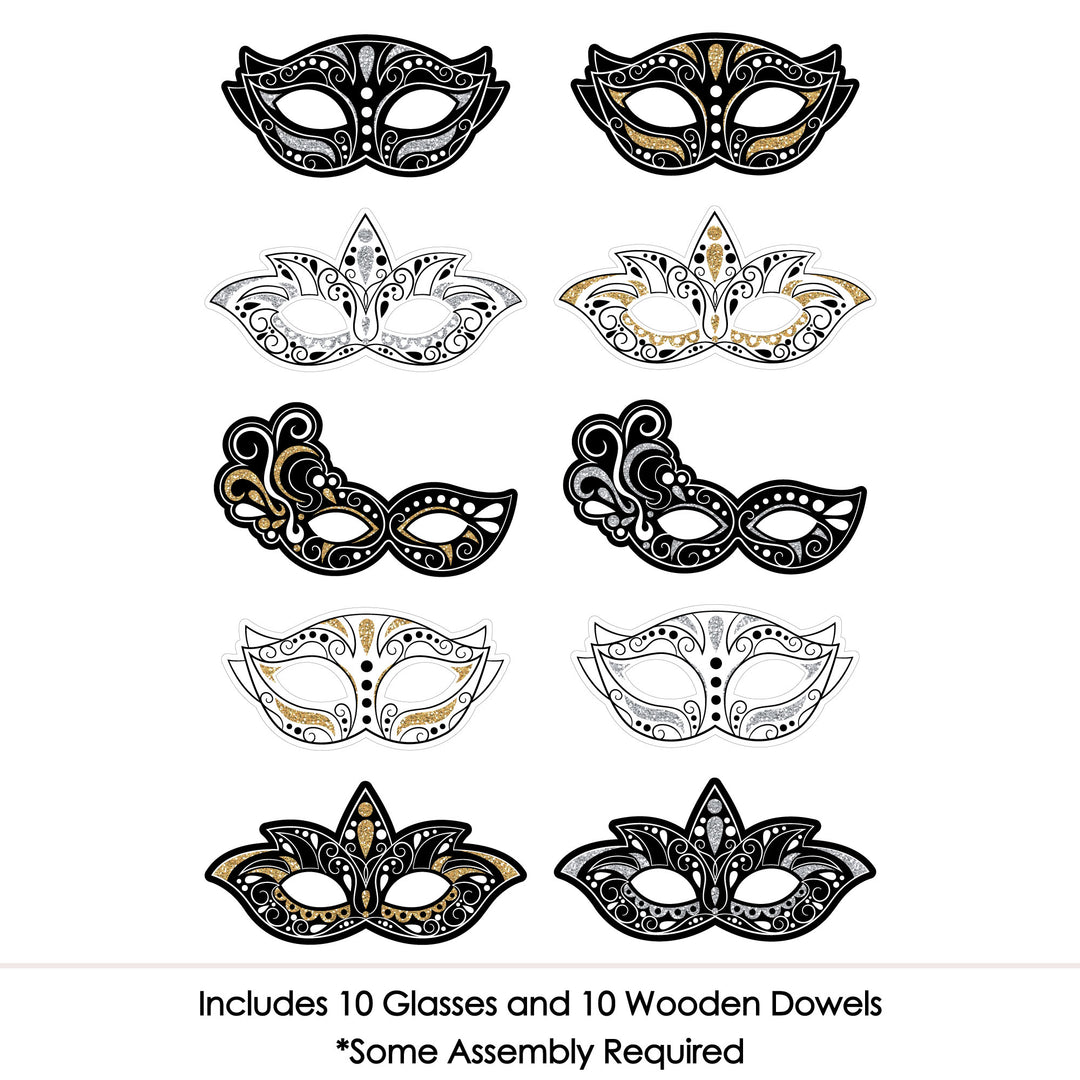 Masquerade Masks - Paper Card Stock Venetian Mask Party Photo Booth Props Kit - 10 Count